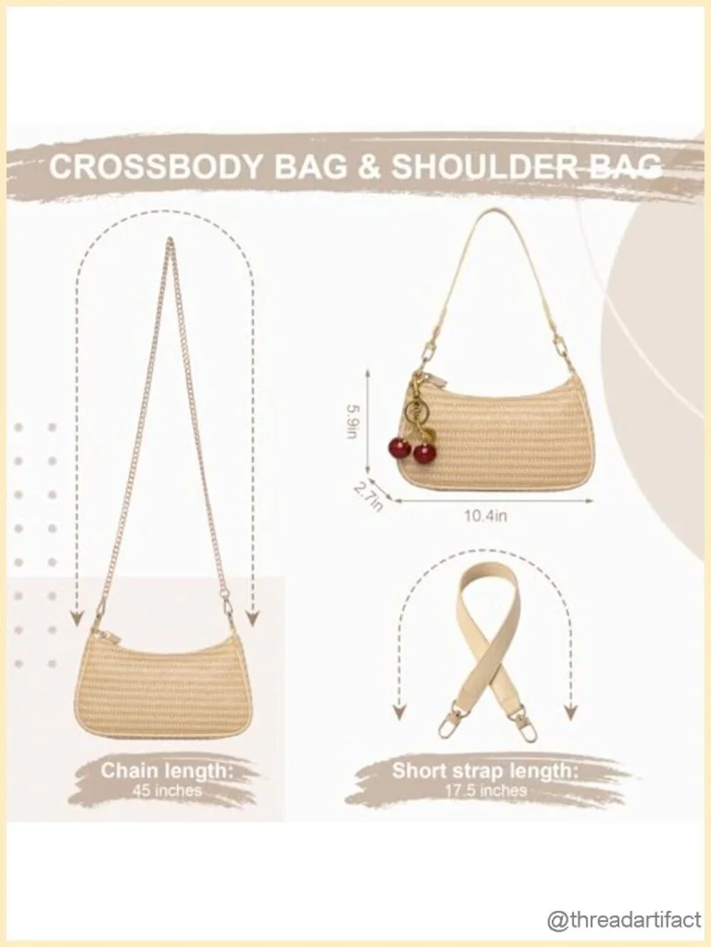 Shoulder Bag Cute Underarm Cherry Purse Retro Clutch Hobo Handbag Small